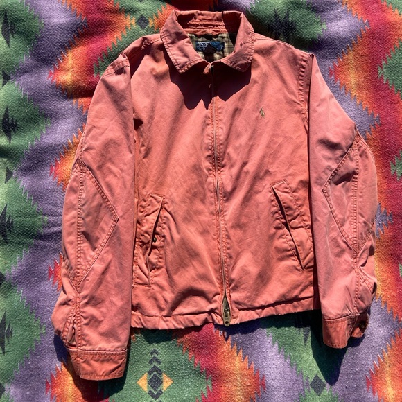 POLO HARRINGTON JACKET SIZE LARGE SALMON COLOR GOOD CONDITION MINOR FLAWS SHOWN - Picture 4 of 9